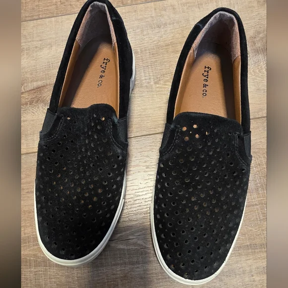 Frye & Co ($130) Perforated Suede Slip-On Sneakers Black Casual Comfort Shoes - Picture 2 of 7